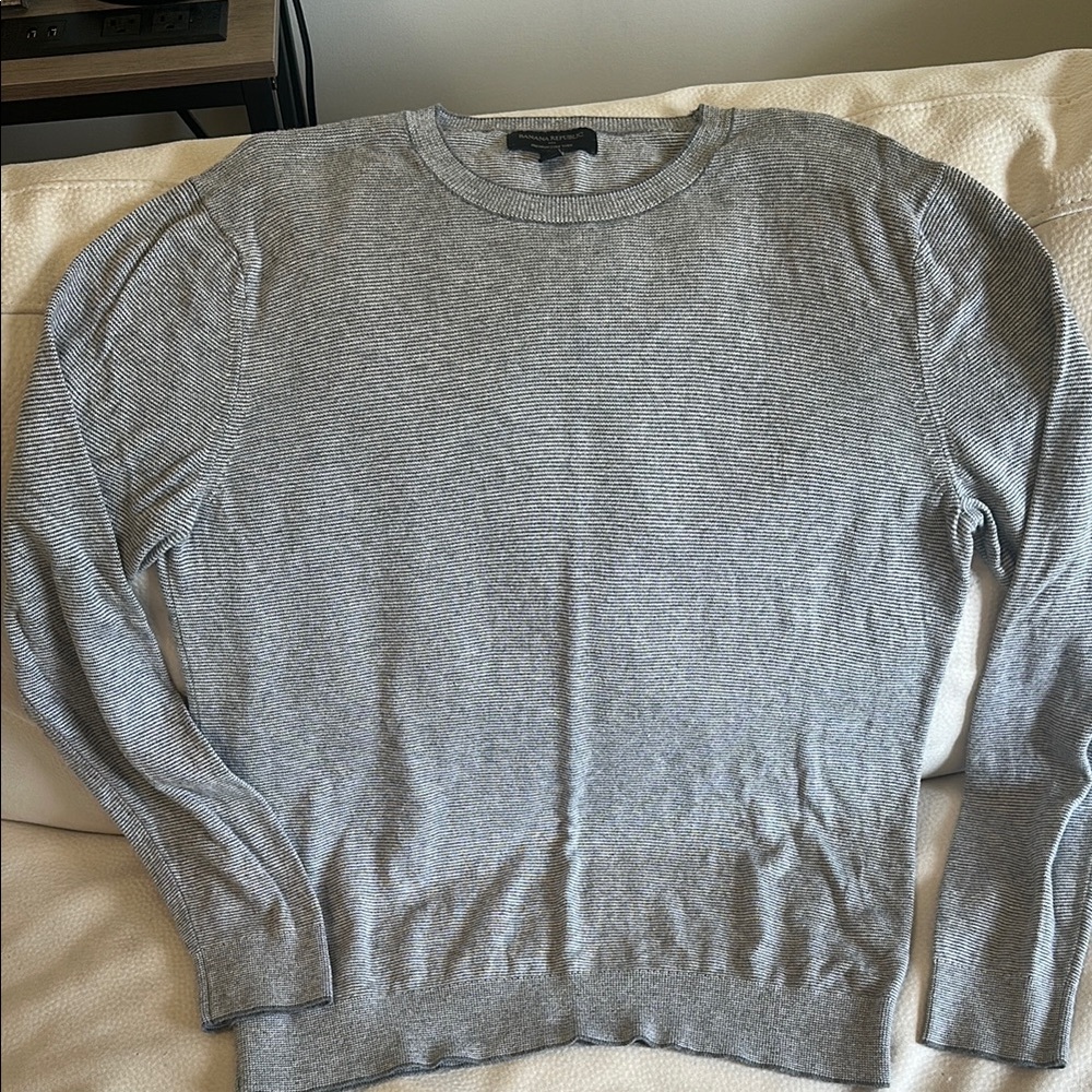Banana republic thin grey/white striped crew neck sweater.
